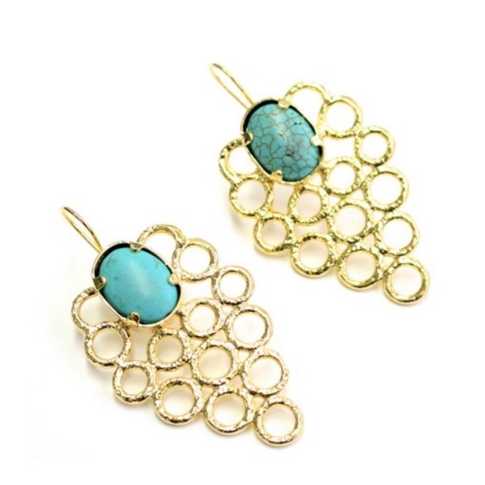 Chanour Turquoise Gold Drop Earrings Boho Statement Dangle NWT